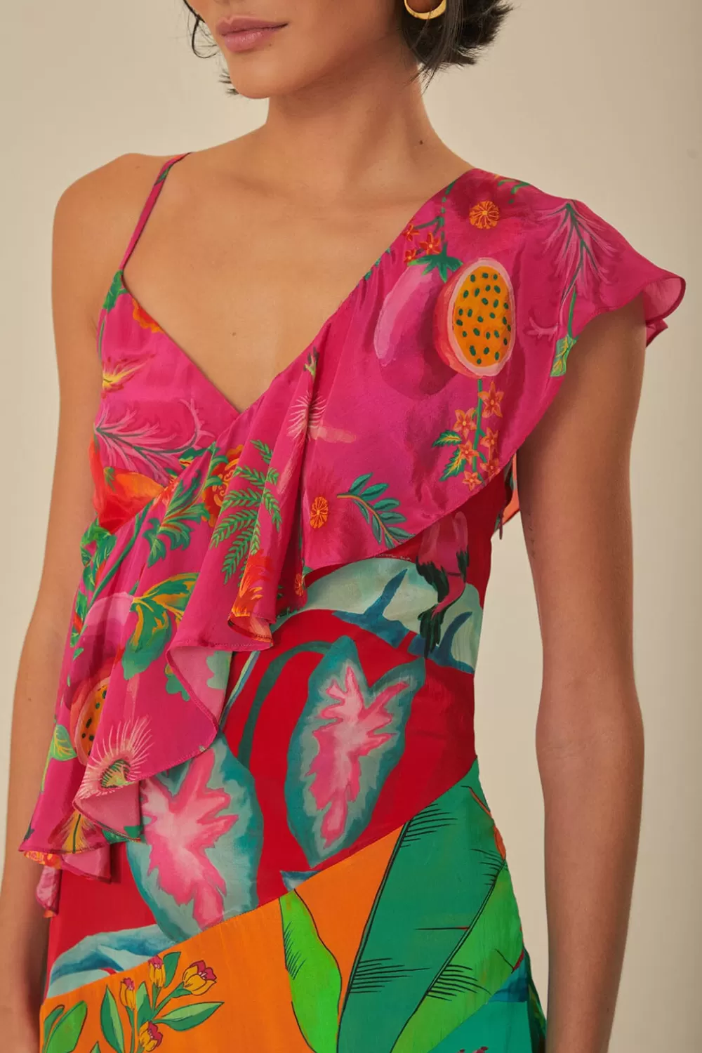 Mixed Flowery Rufle One Strap Midi Dress | FARM Rio Sale