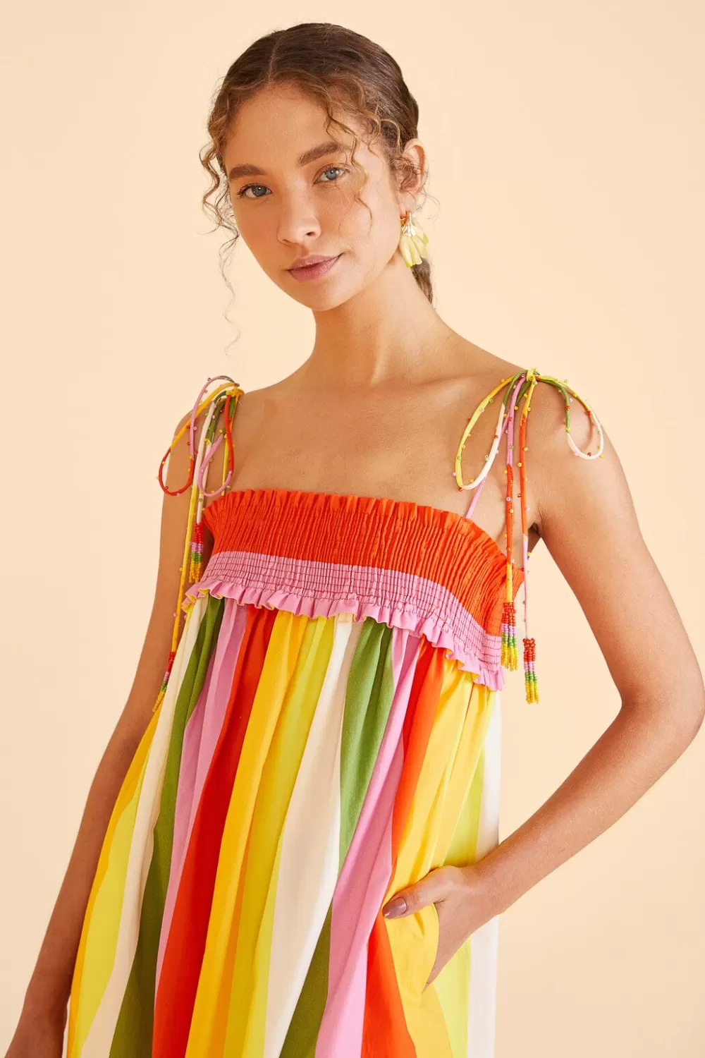 Mixed Neon Floral Red Midi Dress | FARM Rio Hot