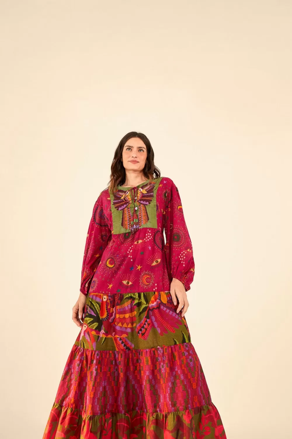 Mixed Prints Embroidered Yoke Maxi Dress | FARM Rio Cheap