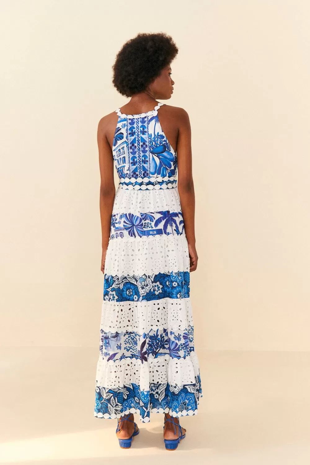 Mixed White And Blue Prints Maxi Dress | FARM Rio Flash Sale