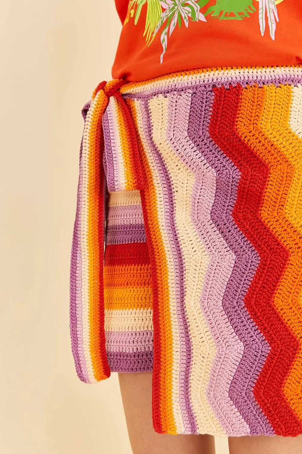 Multi Stripes Crochet Wrap Mini Skirt | FARM Rio New