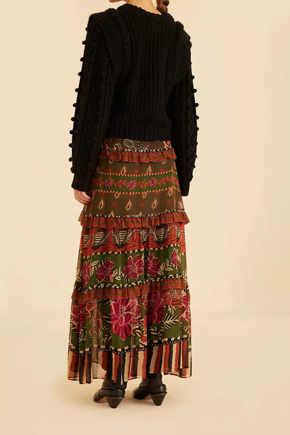 Multicolor Ainika Floral Garden Tiered Maxi Skirt | FARM Rio Discount