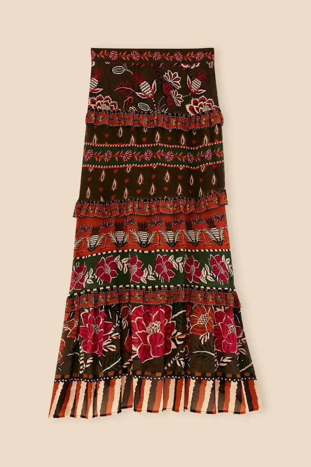 Multicolor Ainika Floral Garden Tiered Maxi Skirt | FARM Rio Discount