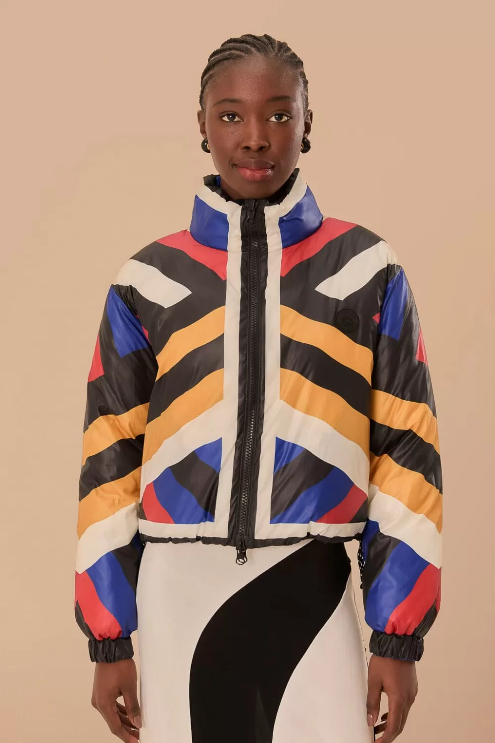 Multicolor Amanda Stripes Toucan Reversible Puffer Jacket | FARM Rio Online