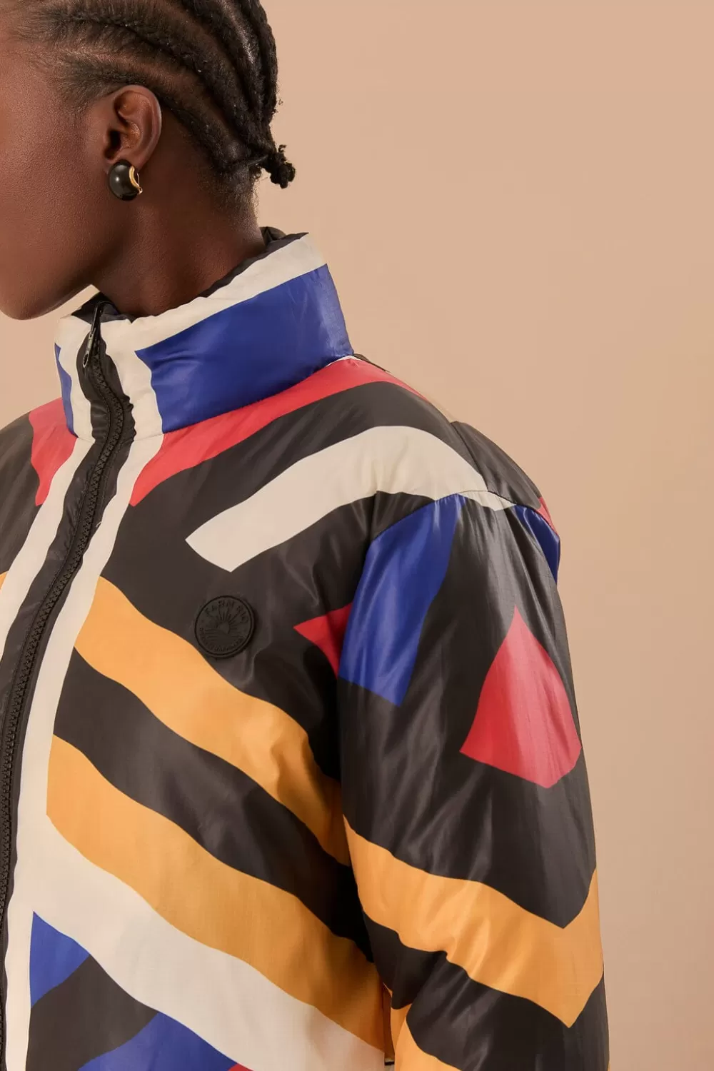 Multicolor Amanda Stripes Toucan Reversible Puffer Jacket | FARM Rio Online