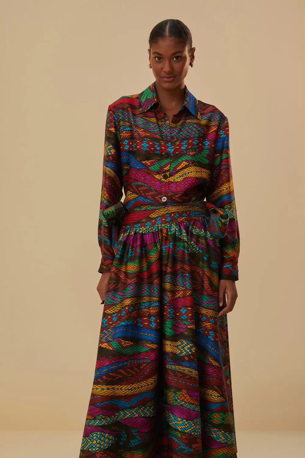 Multicolor Mirage Midi Skirt | FARM Rio Fashion