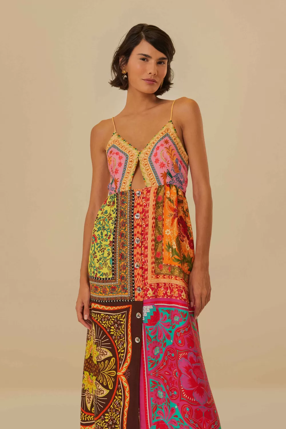 Multicolor Mixed Scarves Lenzing™ Ecovero™ Viscose Midi Dress | FARM Rio Clearance