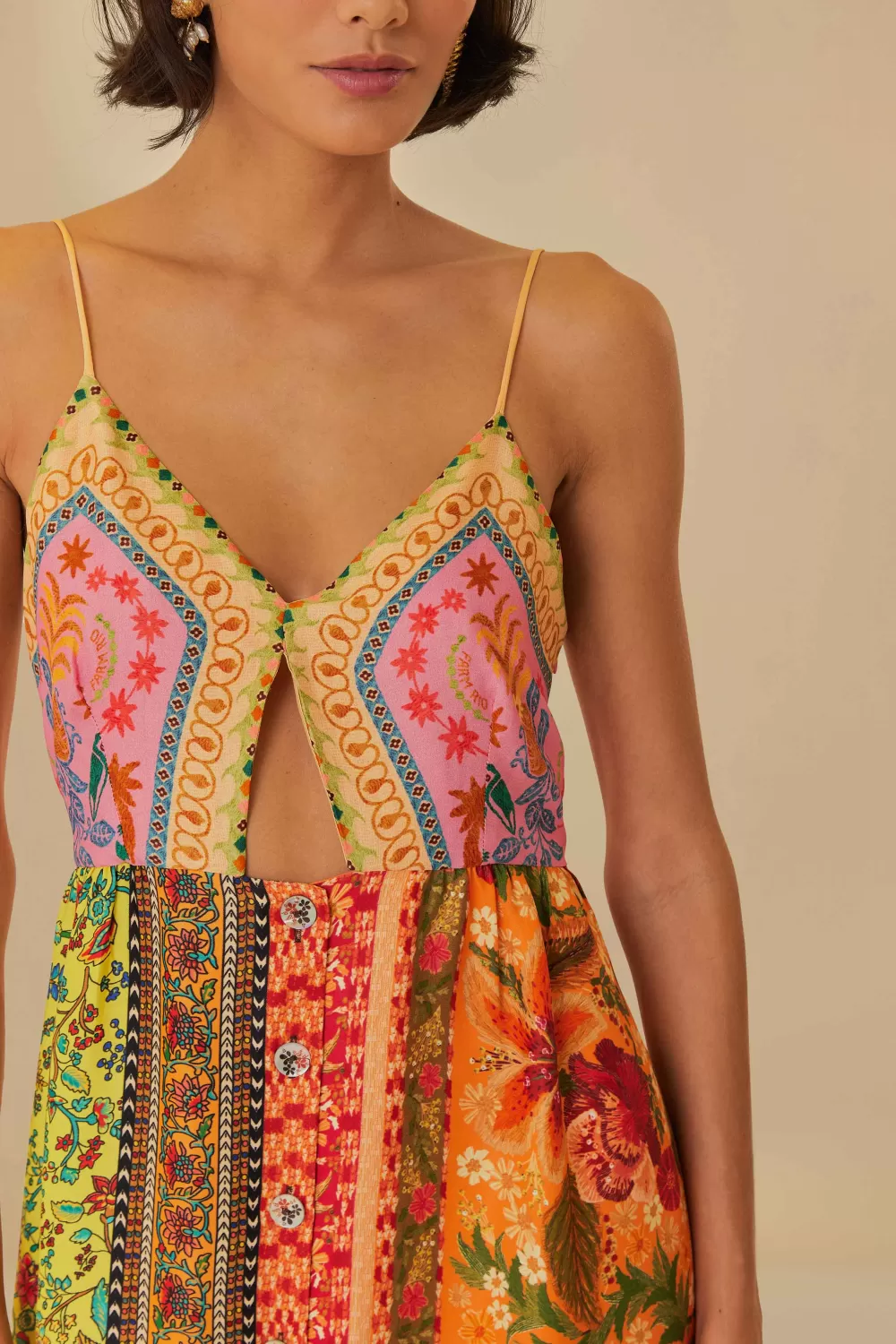 Multicolor Mixed Scarves Lenzing™ Ecovero™ Viscose Midi Dress | FARM Rio Clearance