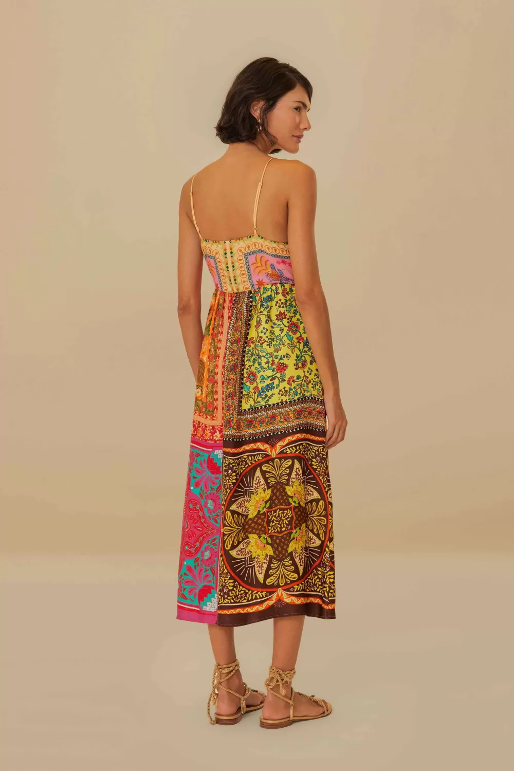Multicolor Mixed Scarves Lenzing™ Ecovero™ Viscose Midi Dress | FARM Rio Clearance