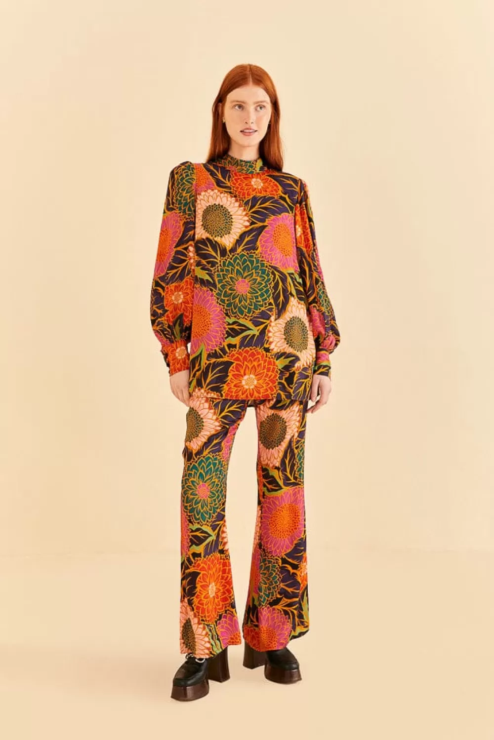 Multicolor Vintage Garden Satin Blouse | FARM Rio Fashion