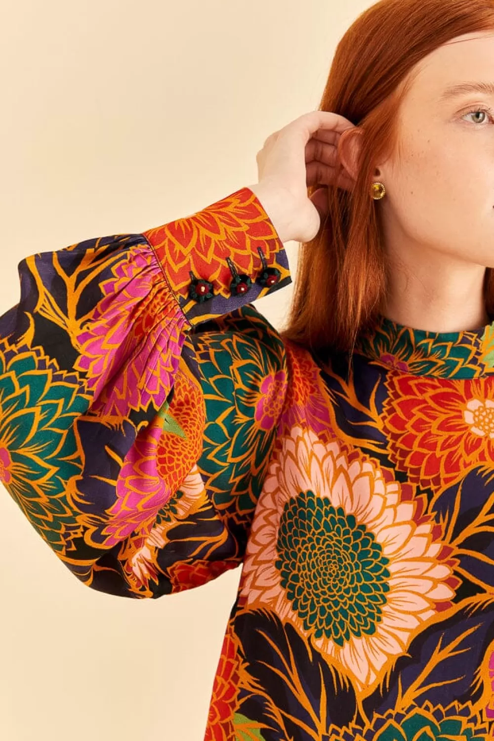 Multicolor Vintage Garden Satin Blouse | FARM Rio Fashion