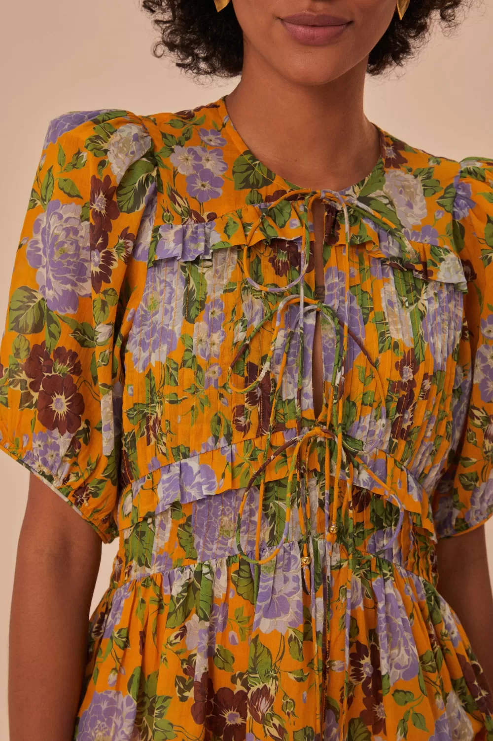Mustard Capri Floral Short Sleeve Blouse | FARM Rio Cheap