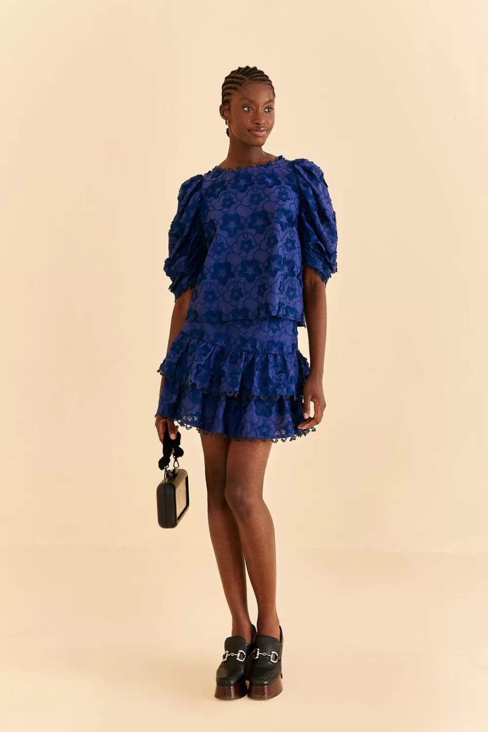 Navy Blue 3d Star Texture Blouse | FARM Rio Cheap