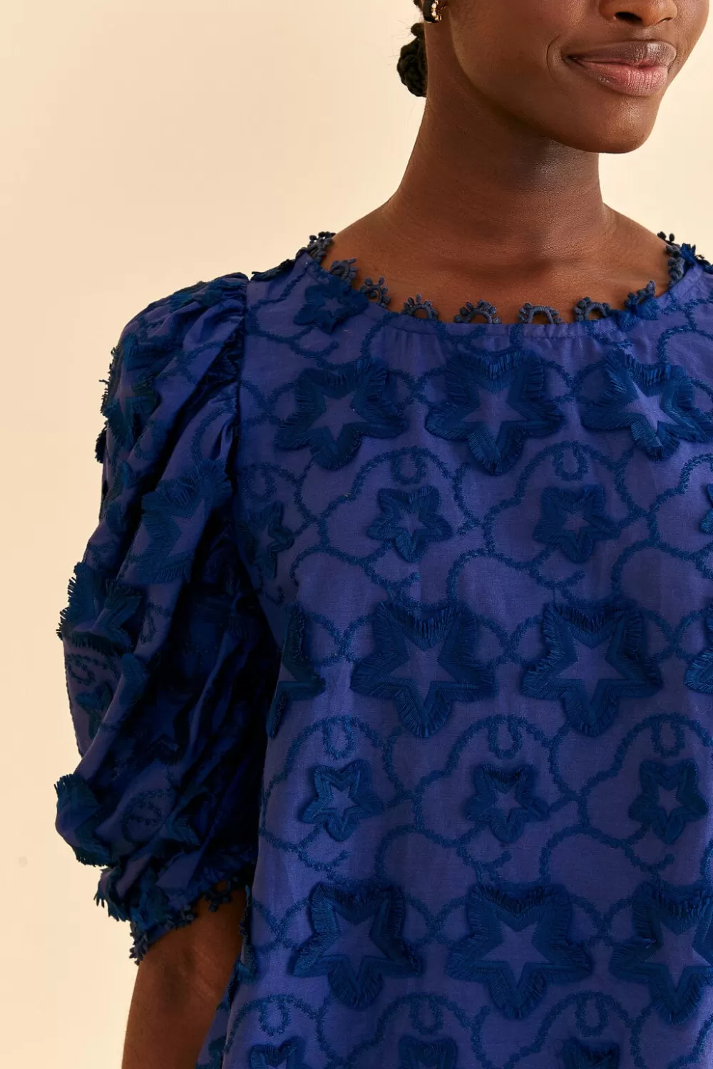 Navy Blue 3d Star Texture Blouse | FARM Rio Cheap