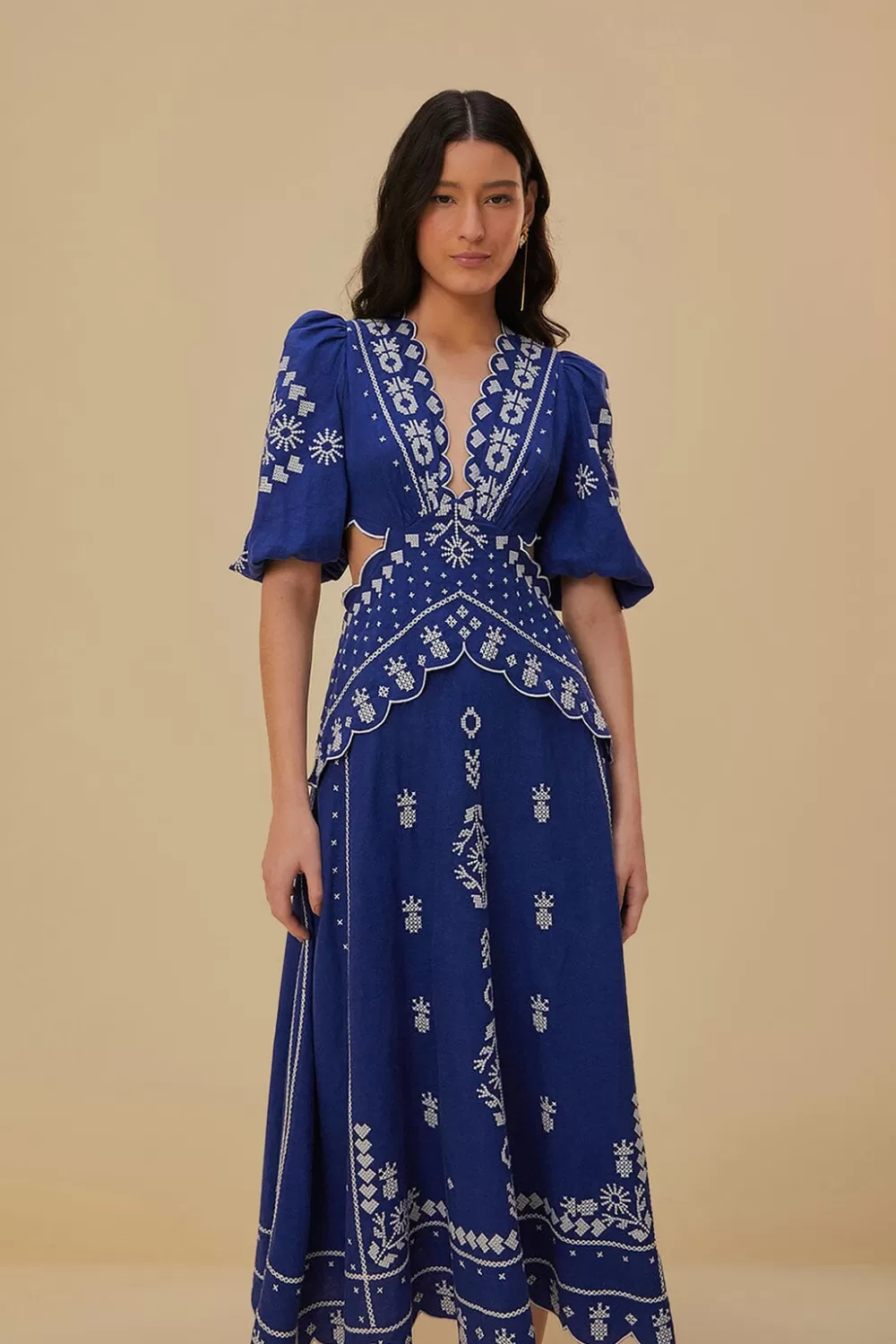 Navy Blue Embroidered Cut-Out Midi Dress | FARM Rio Flash Sale