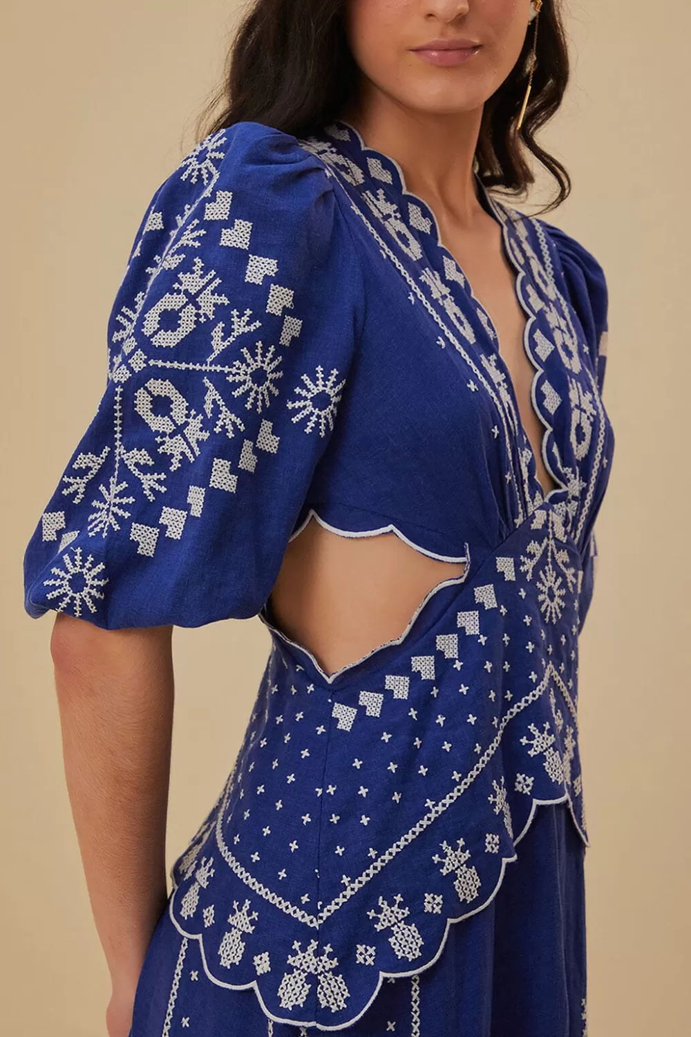 Navy Blue Embroidered Cut-Out Midi Dress | FARM Rio Flash Sale