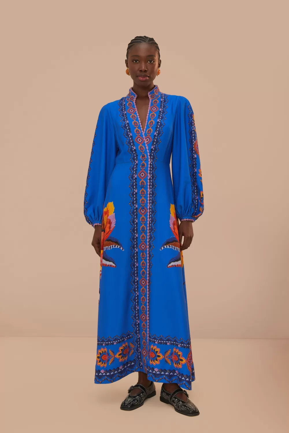 Navy Blue Lucy Floral Tapestry Maxi Dress | FARM Rio Fashion