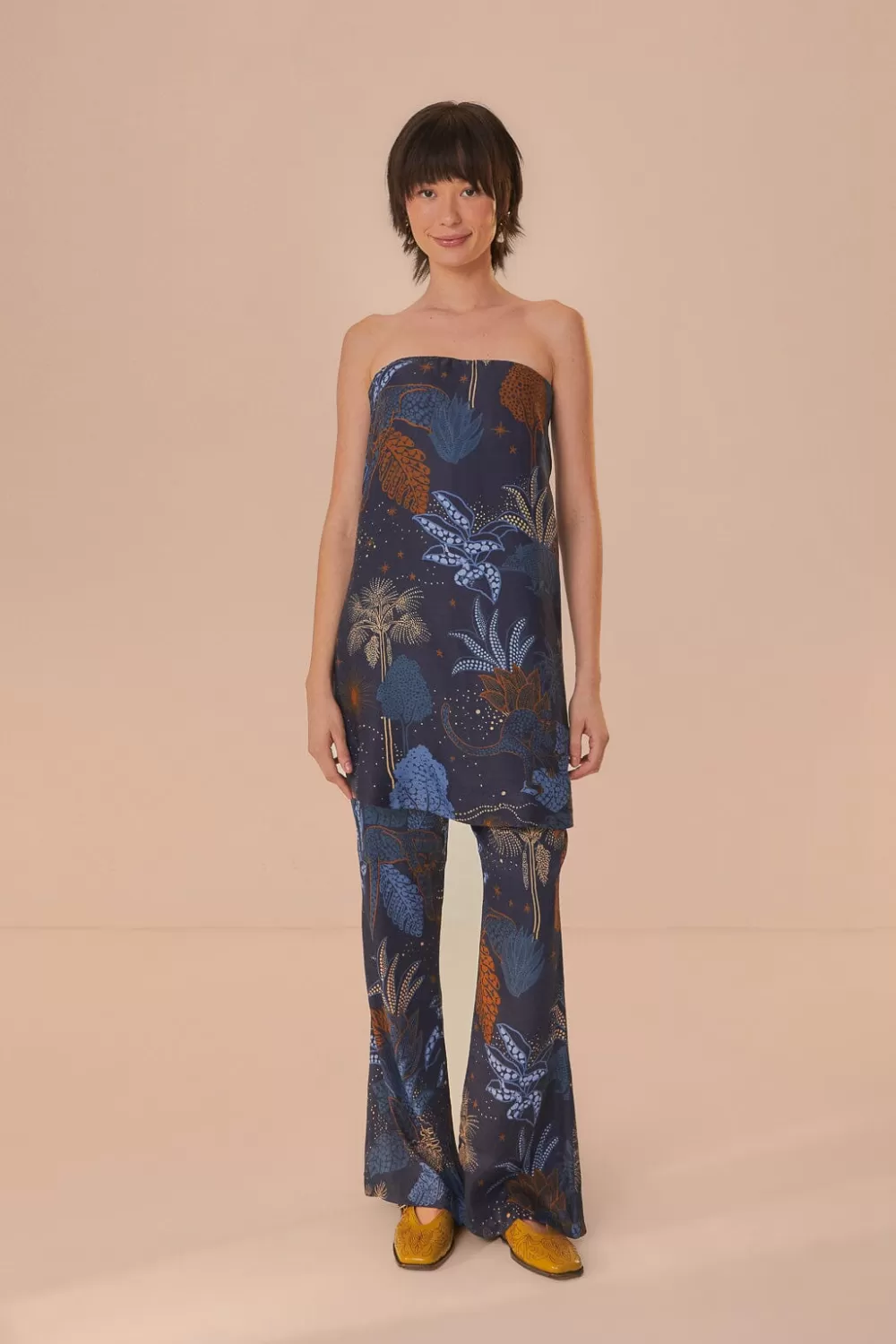 Navy Blue Night Jungle Strapless Blouse | FARM Rio Best Sale