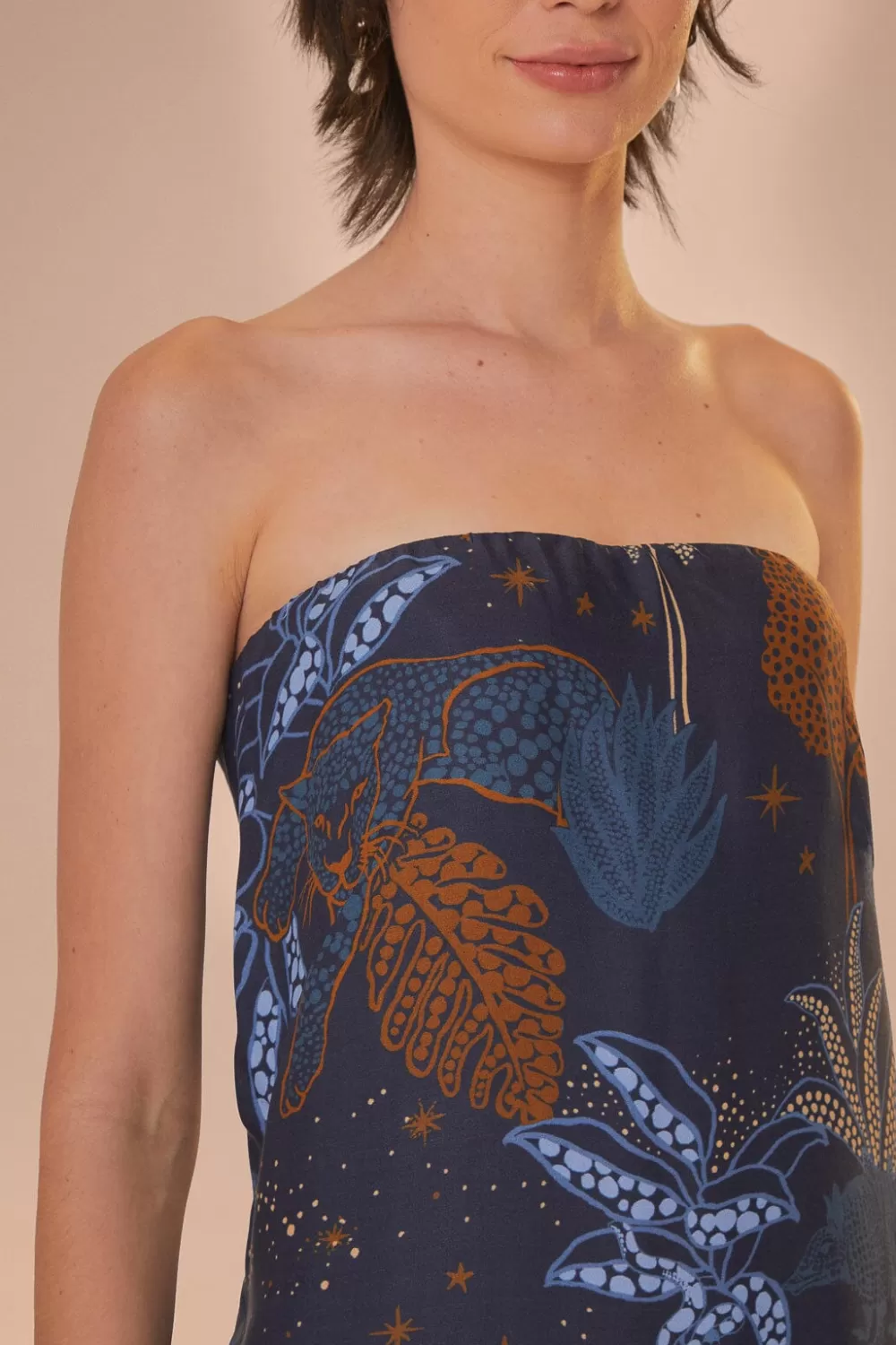 Navy Blue Night Jungle Strapless Blouse | FARM Rio Best Sale