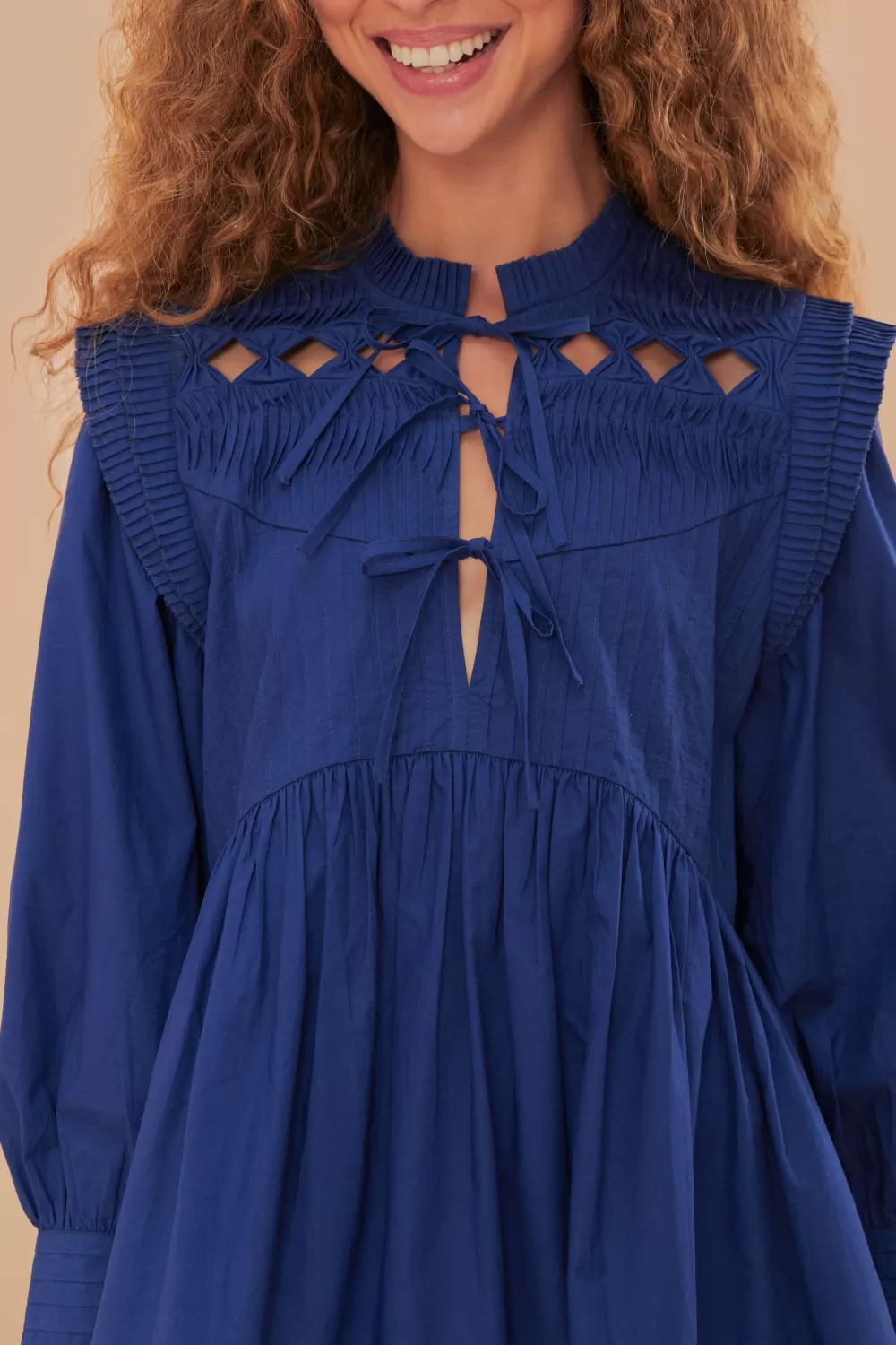 Navy Blue Open Yoke Mini Dress | FARM Rio Discount