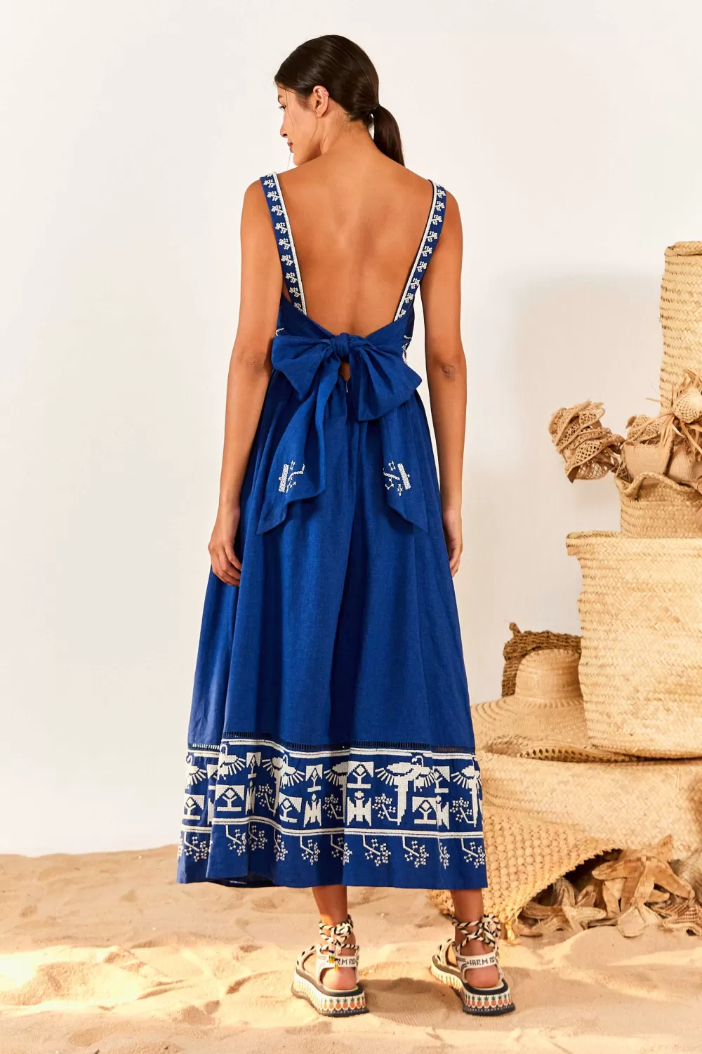 Navy Macaw Embroidered Maxi Dress | FARM Rio Flash Sale