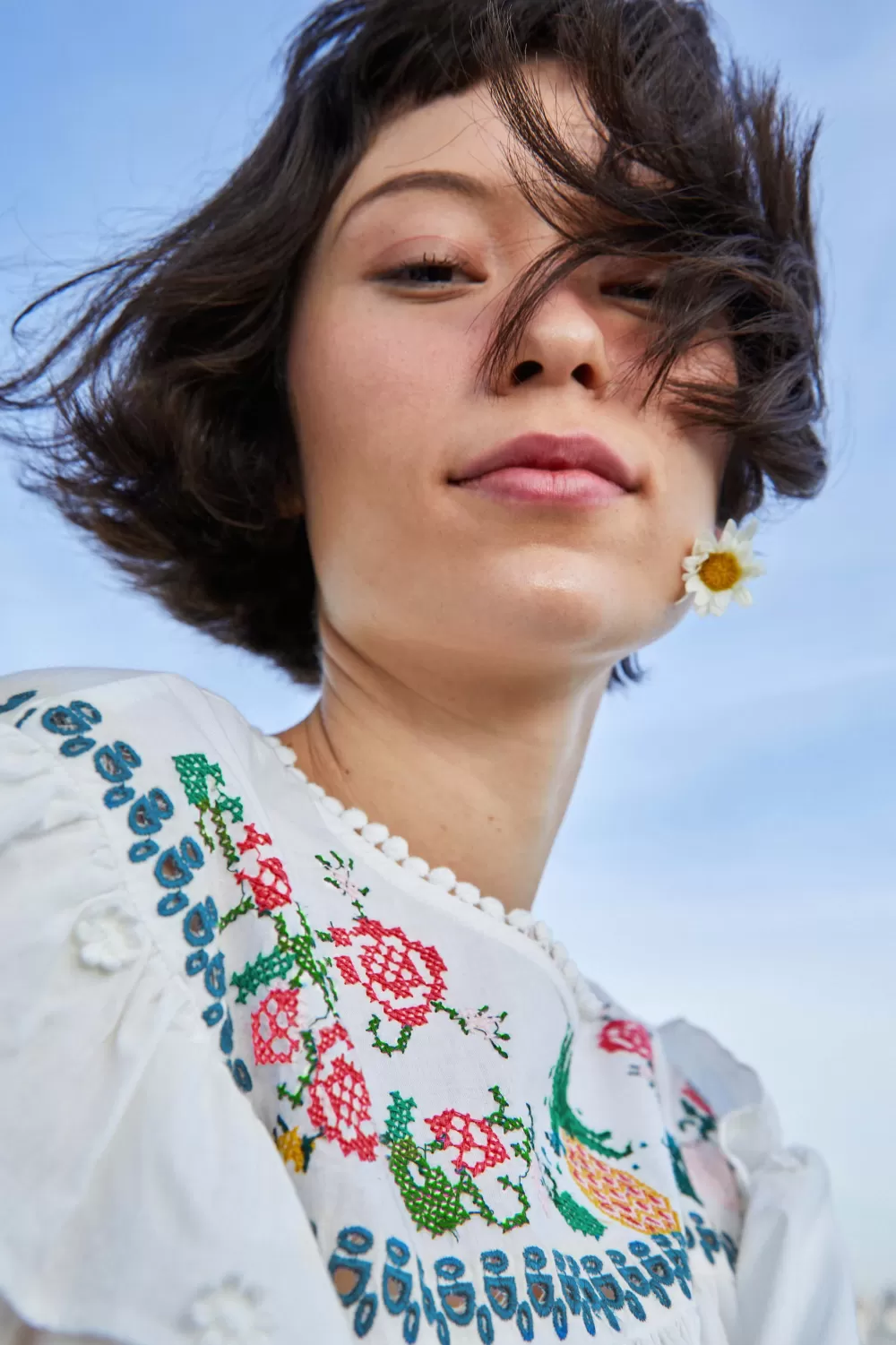 Off White Blouse | Cross Stitch Print Embroidered | FARM Rio Flash Sale