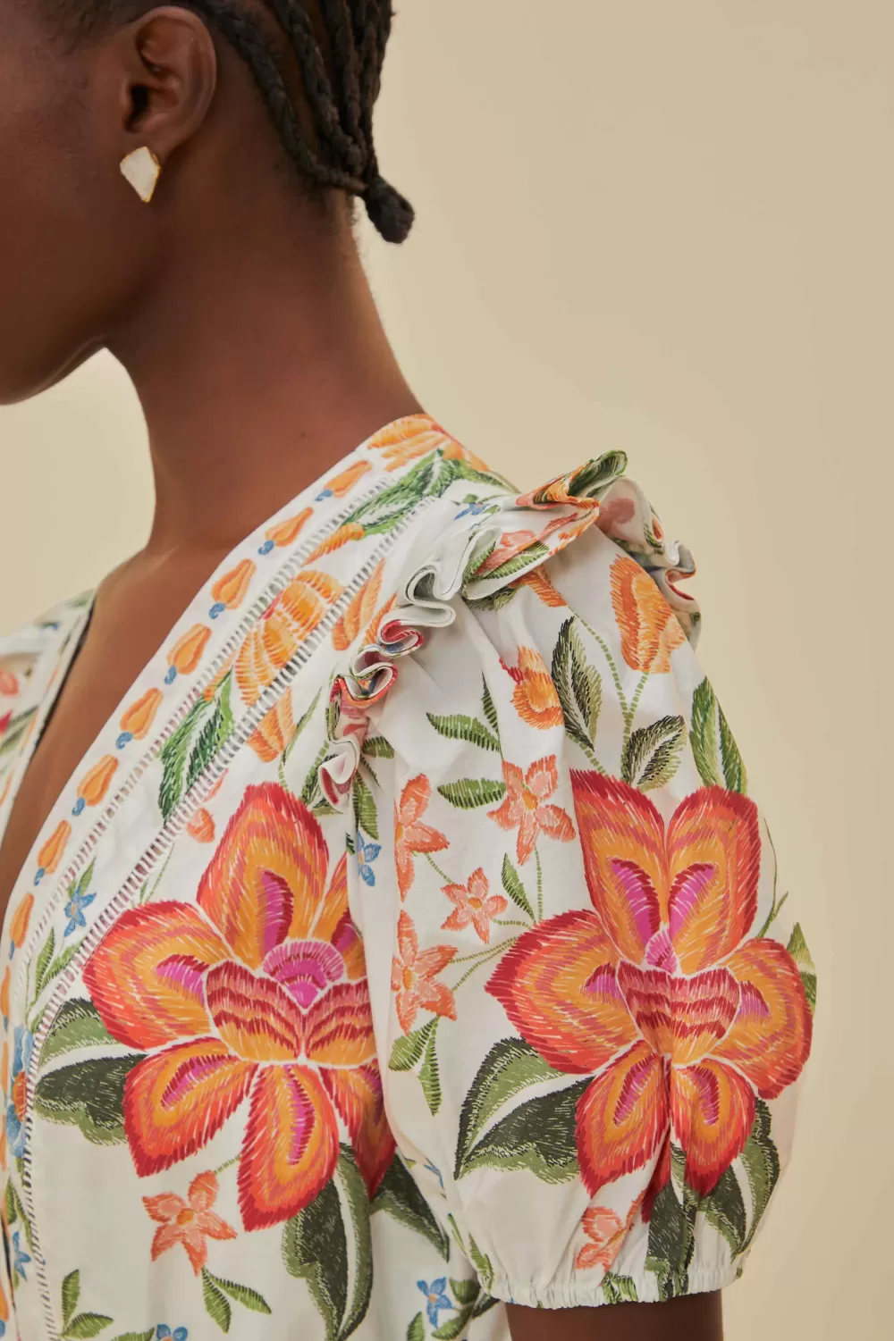 Off-White Bloom Garden LENZING™ ECOVERO™ Euroflax™ Romper | FARM Rio Shop