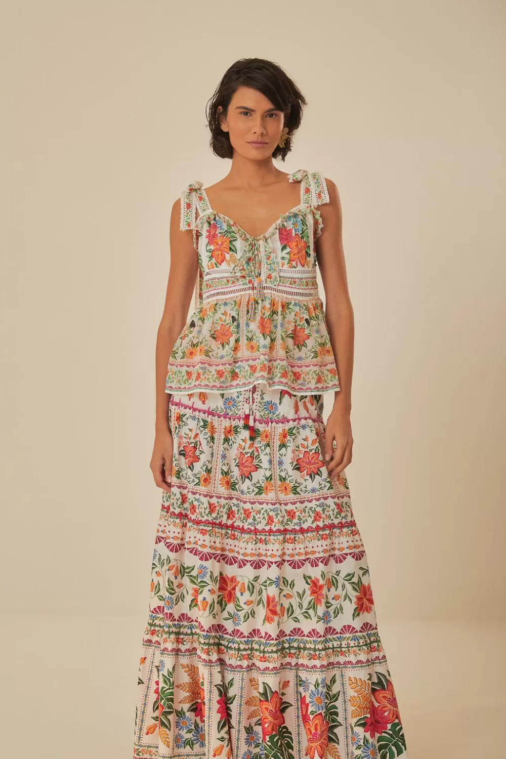 Off-White Bloom Garden Maxi Skirt | FARM Rio Shop