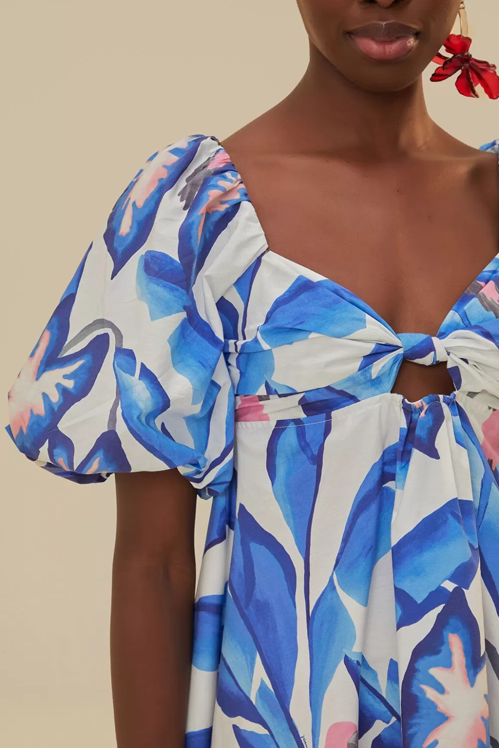 Off-White Blue Foliage Mini Dress | FARM Rio Store