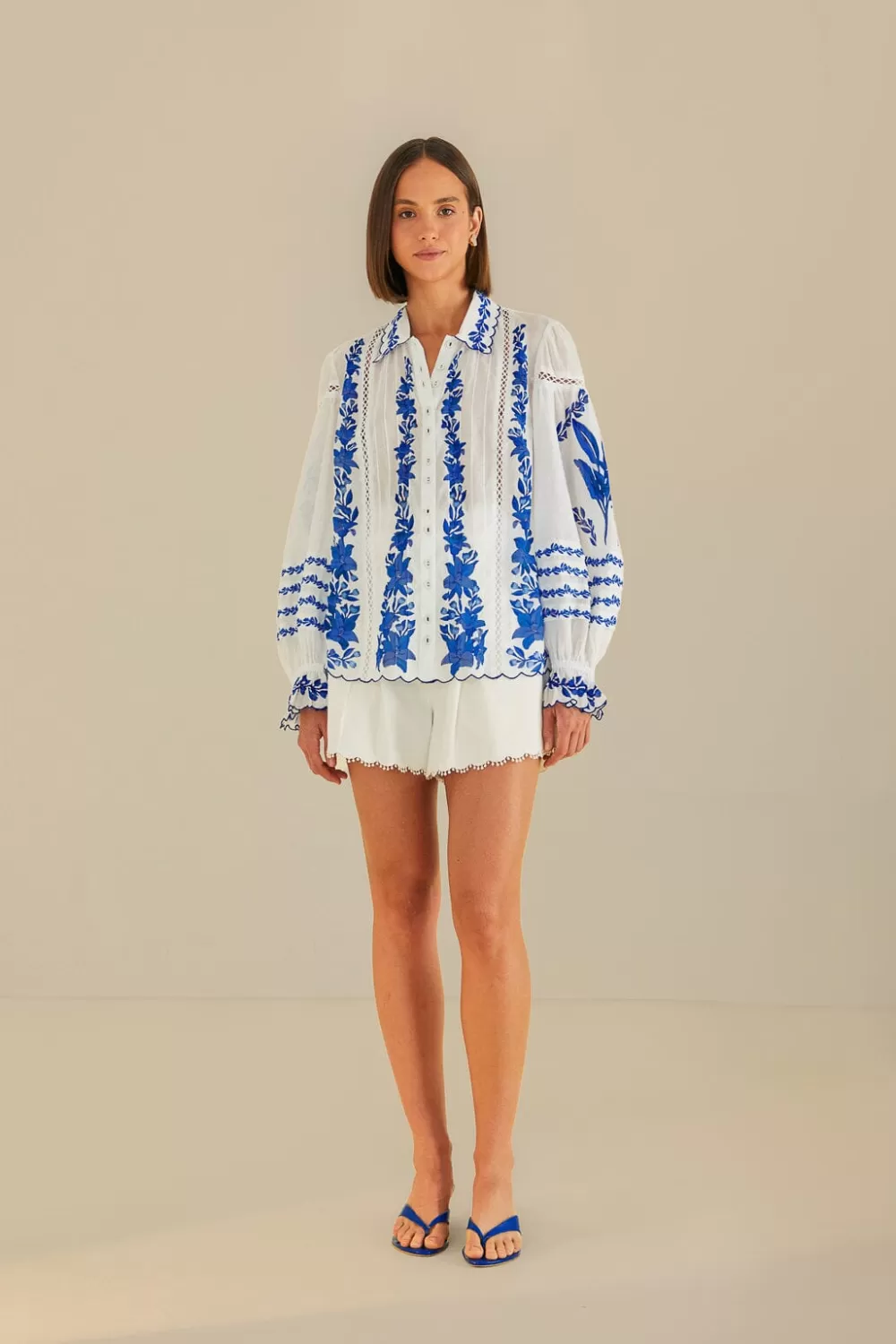 Off-White Blue Yard Blouse | FARM Rio Flash Sale