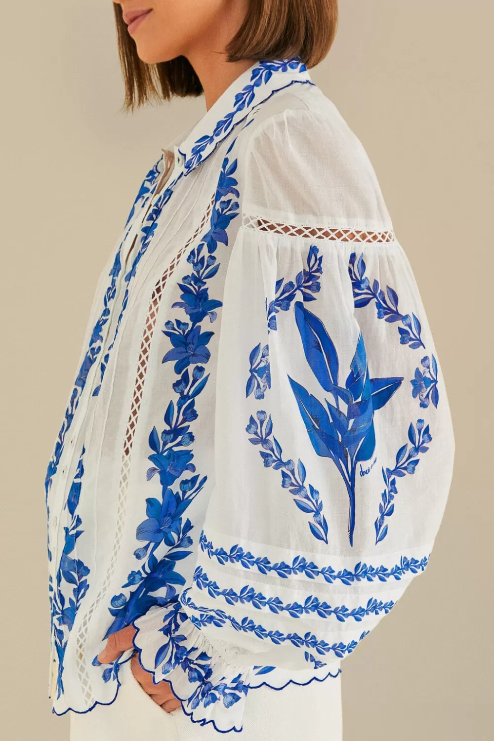 Off-White Blue Yard Blouse | FARM Rio Flash Sale