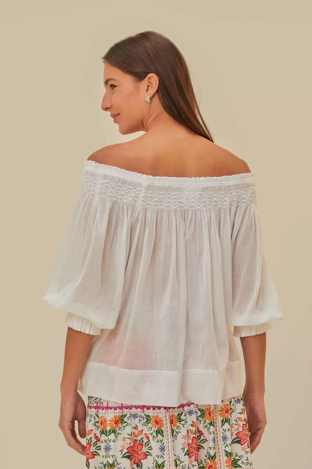Off-White Blue Yard Short Sleeve Blouse | FARM Rio Hot