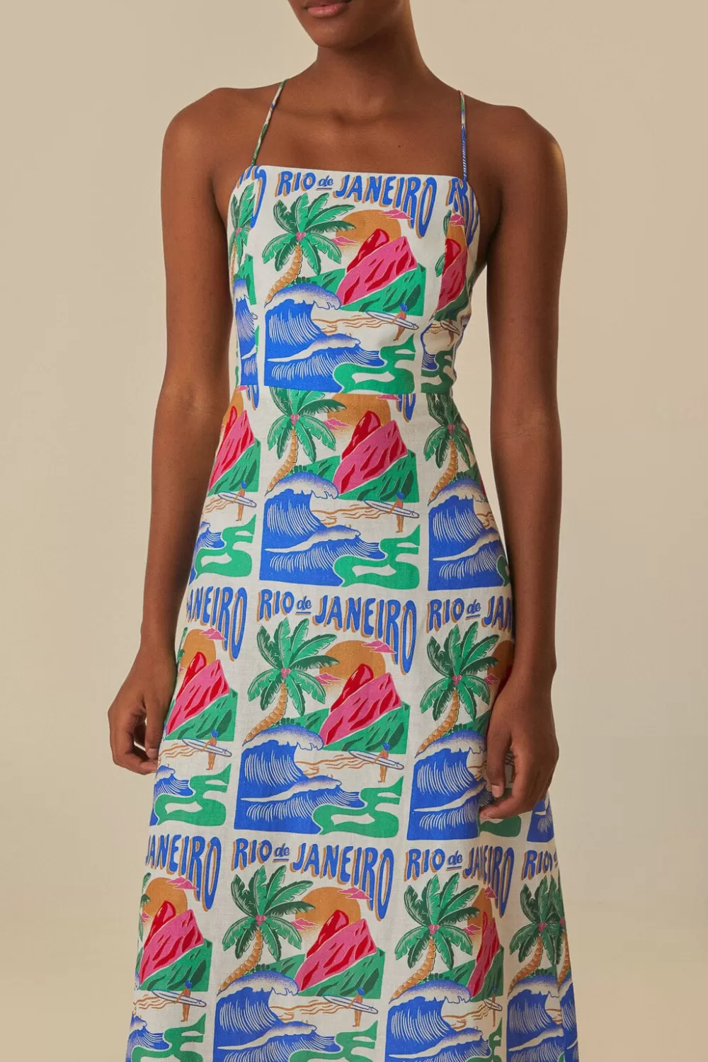 Off-White Carioca Posters Midi Dress | FARM Rio Shop