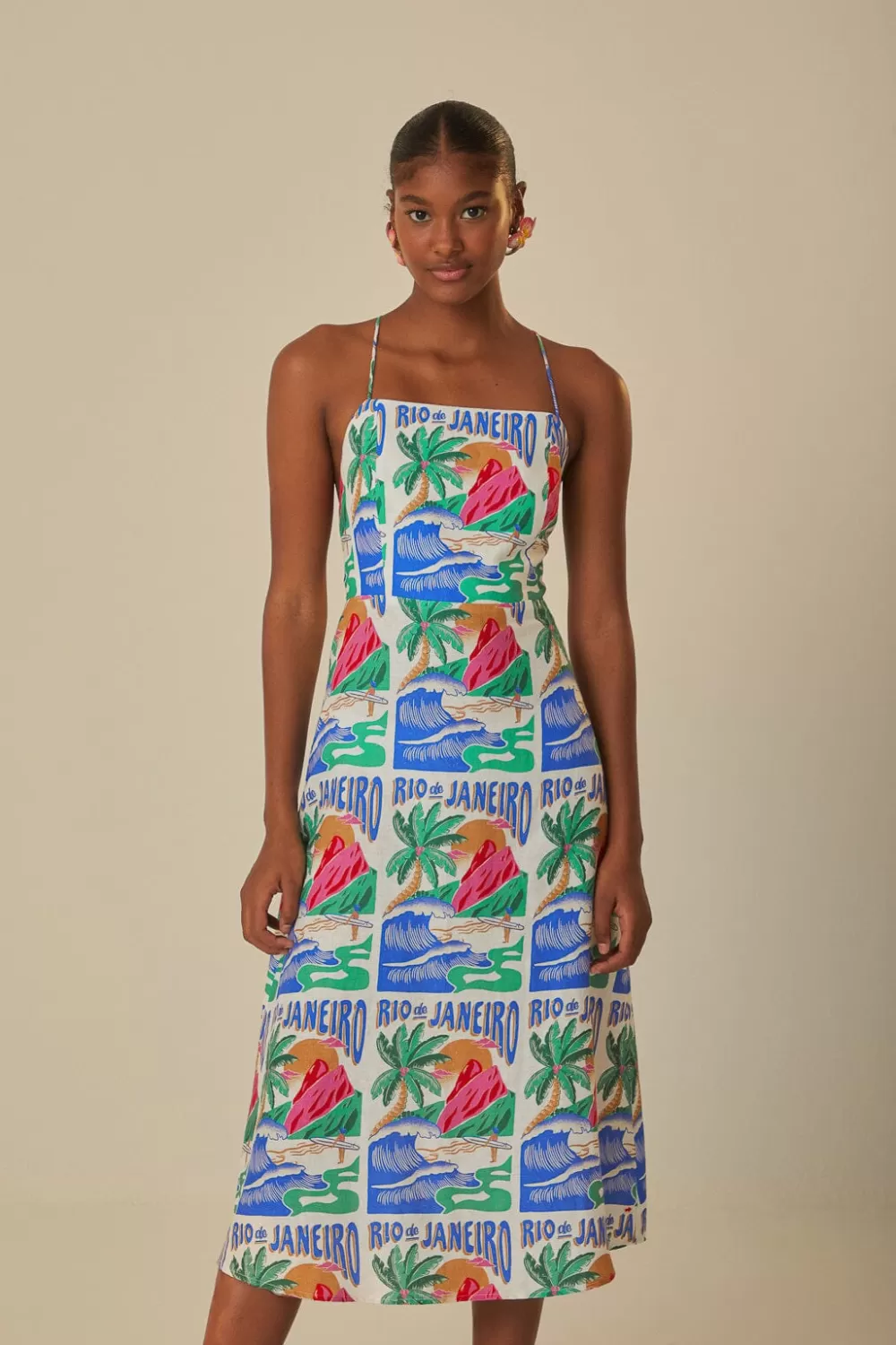 Off-White Carioca Posters Midi Dress | FARM Rio Shop