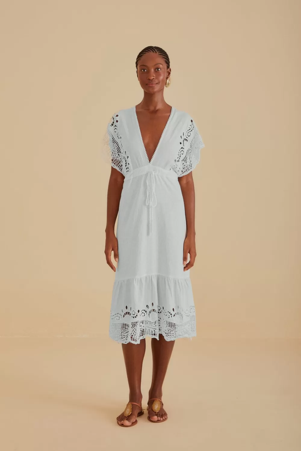 Off-White Embroidered Guipure Euroflax™ Premium Linen Midi Dress | FARM Rio Best