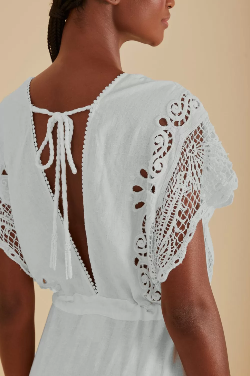 Off-White Embroidered Guipure Euroflax™ Premium Linen Midi Dress | FARM Rio Best