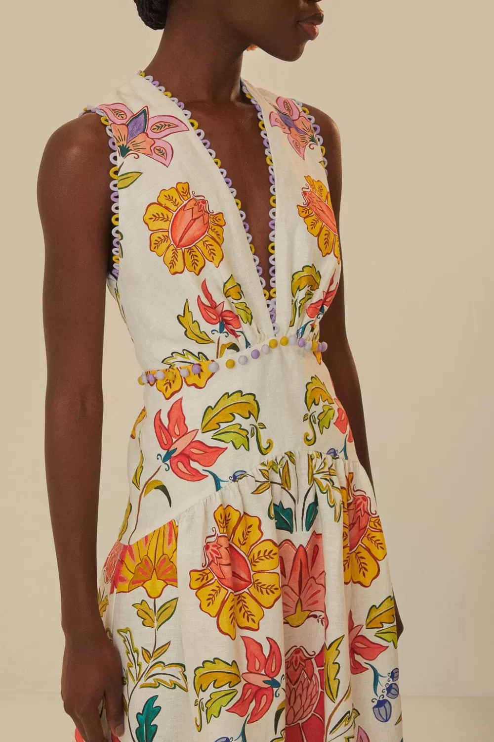 Off-White Floral Insects Euroflax™ Premium Linen Maxi Dress | FARM Rio Outlet