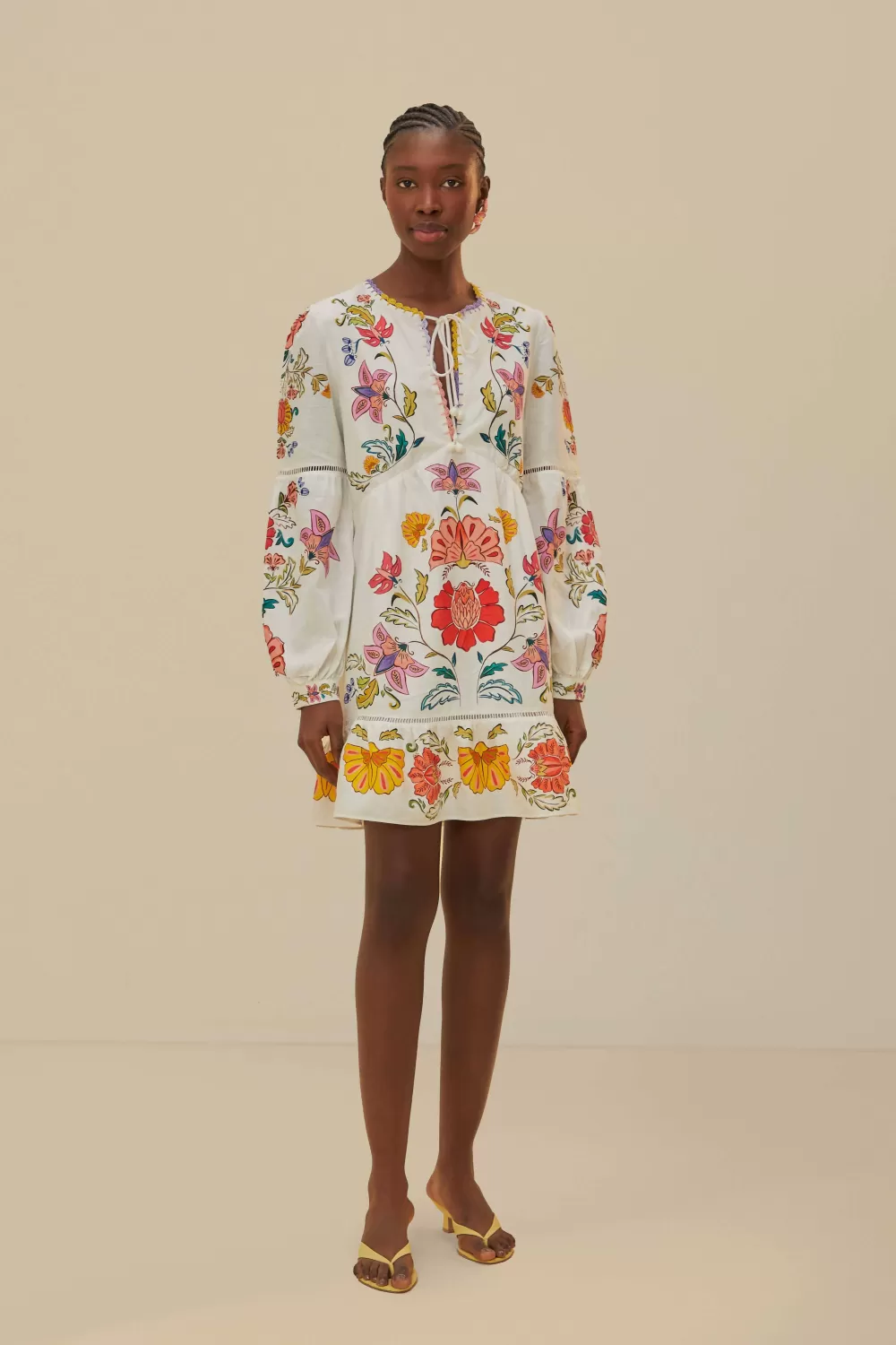 Off-White Floral Insects Mini Dress | FARM Rio Outlet