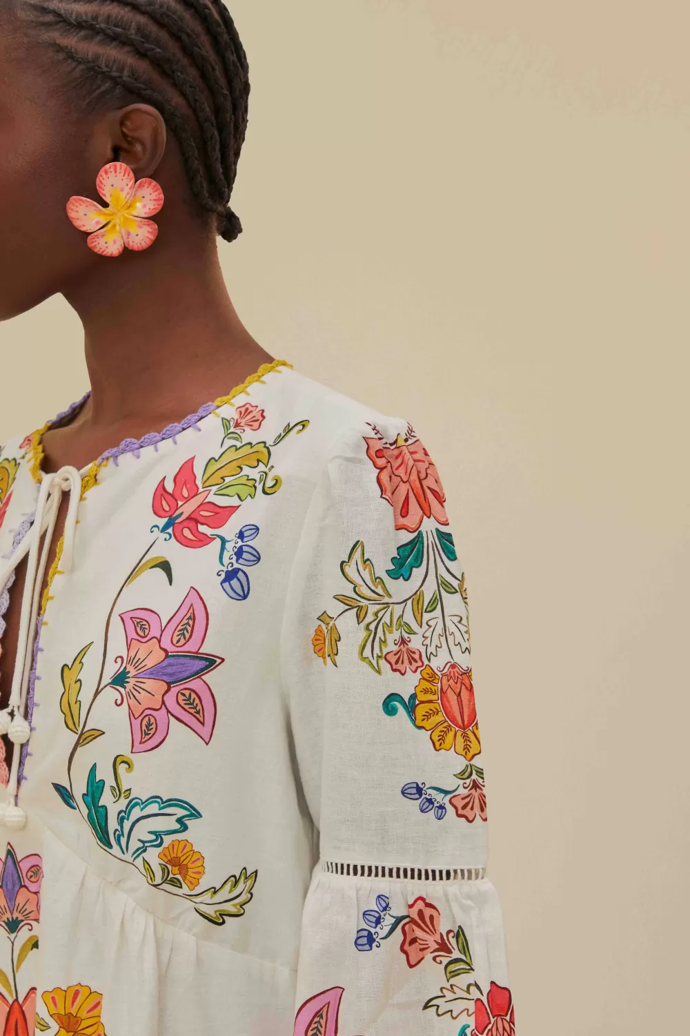 Off-White Floral Insects Mini Dress | FARM Rio Outlet