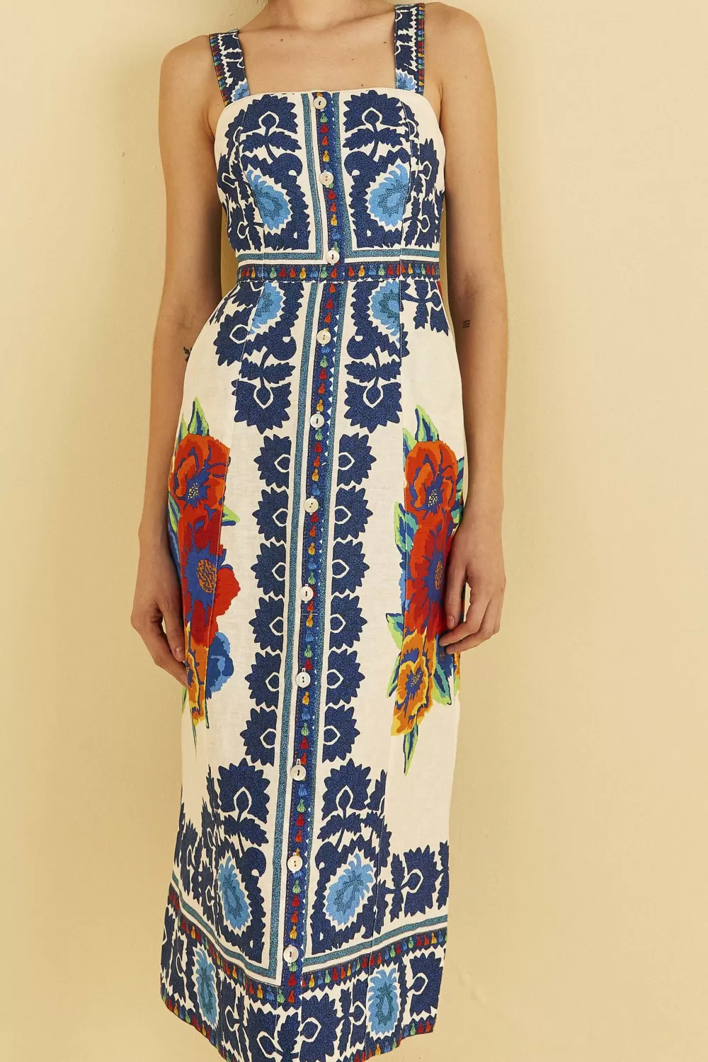 Off-White Flower Tapestry Midi Dress | FARM Rio Hot
