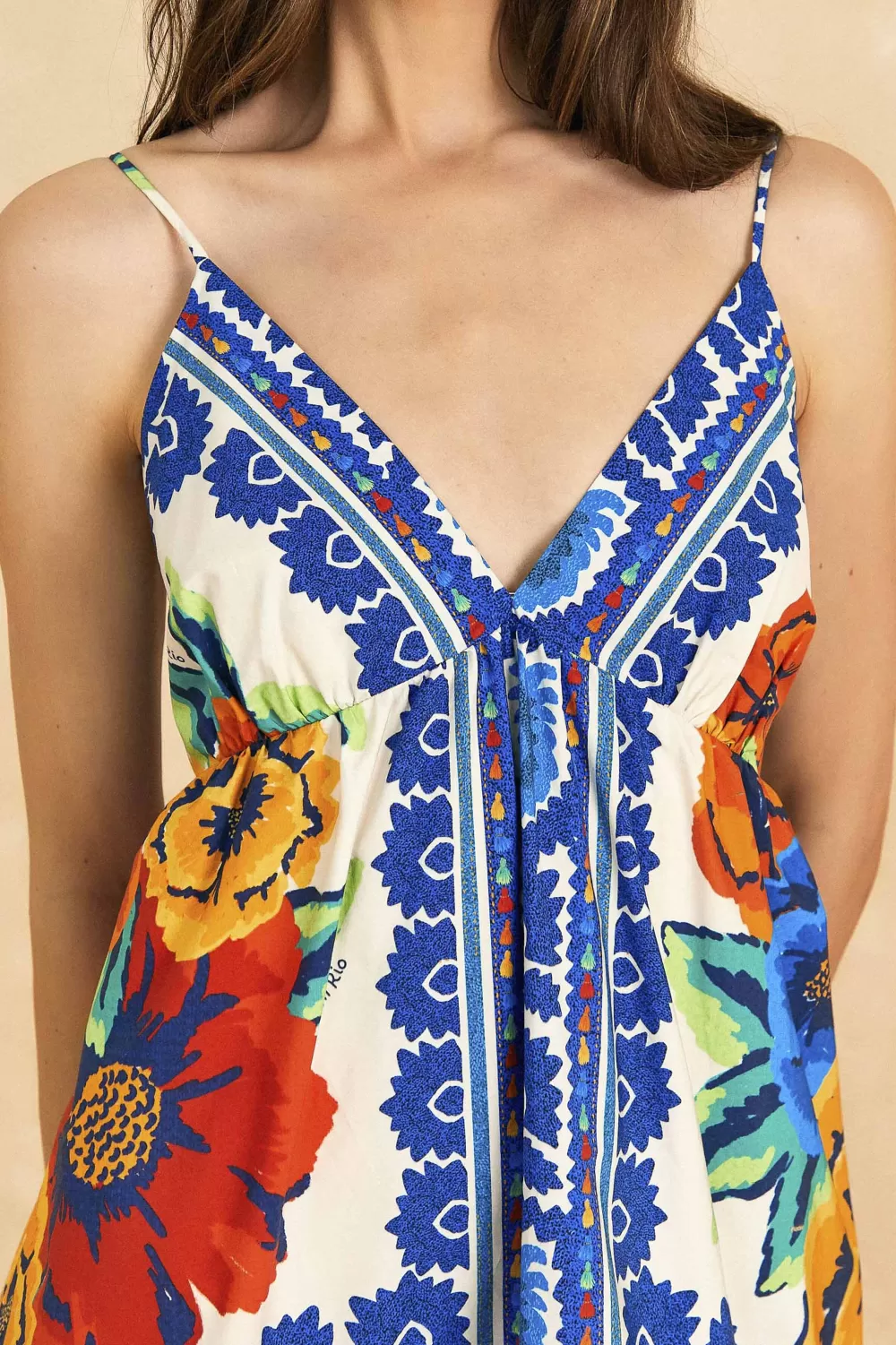 Off-White Flower Tapestry Organic Cotton Mini Dress | FARM Rio Online