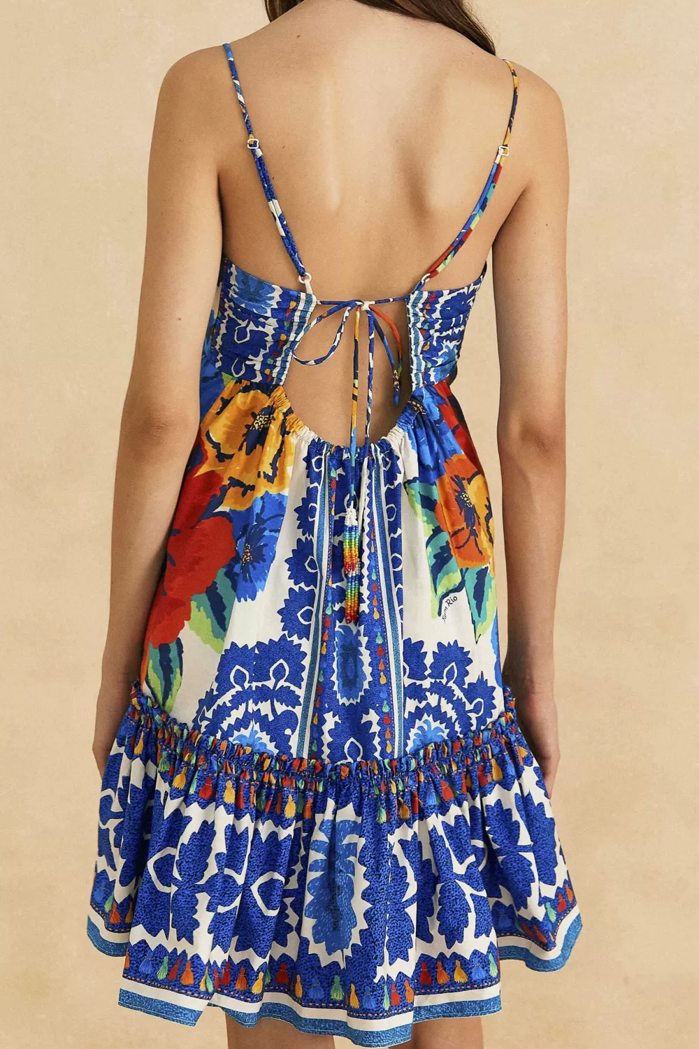 Off-White Flower Tapestry Organic Cotton Mini Dress | FARM Rio Online