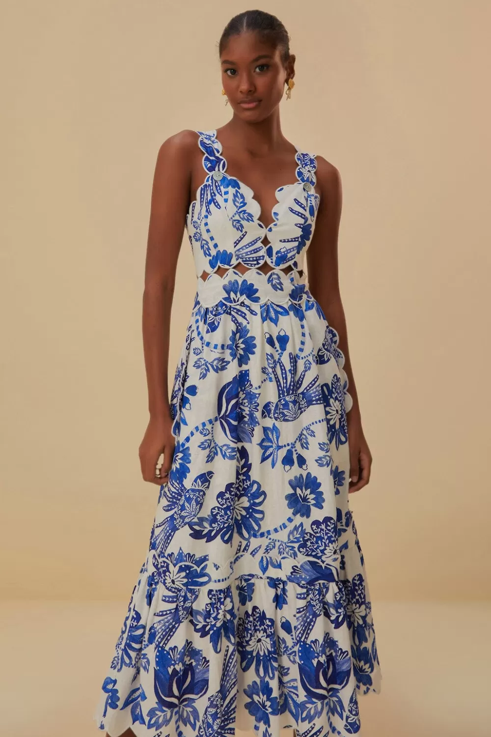 Off-White Flowerful Birds Lenzing™ Ecovero™ Euroflax™ Midi Dress | FARM Rio Online