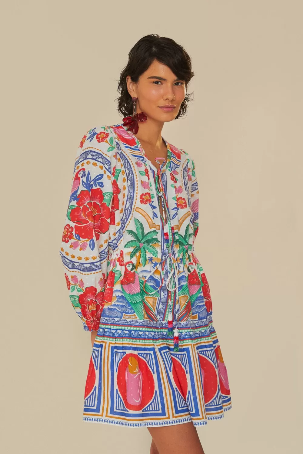 Off-White Flowers Beach Mini Dress | FARM Rio Outlet