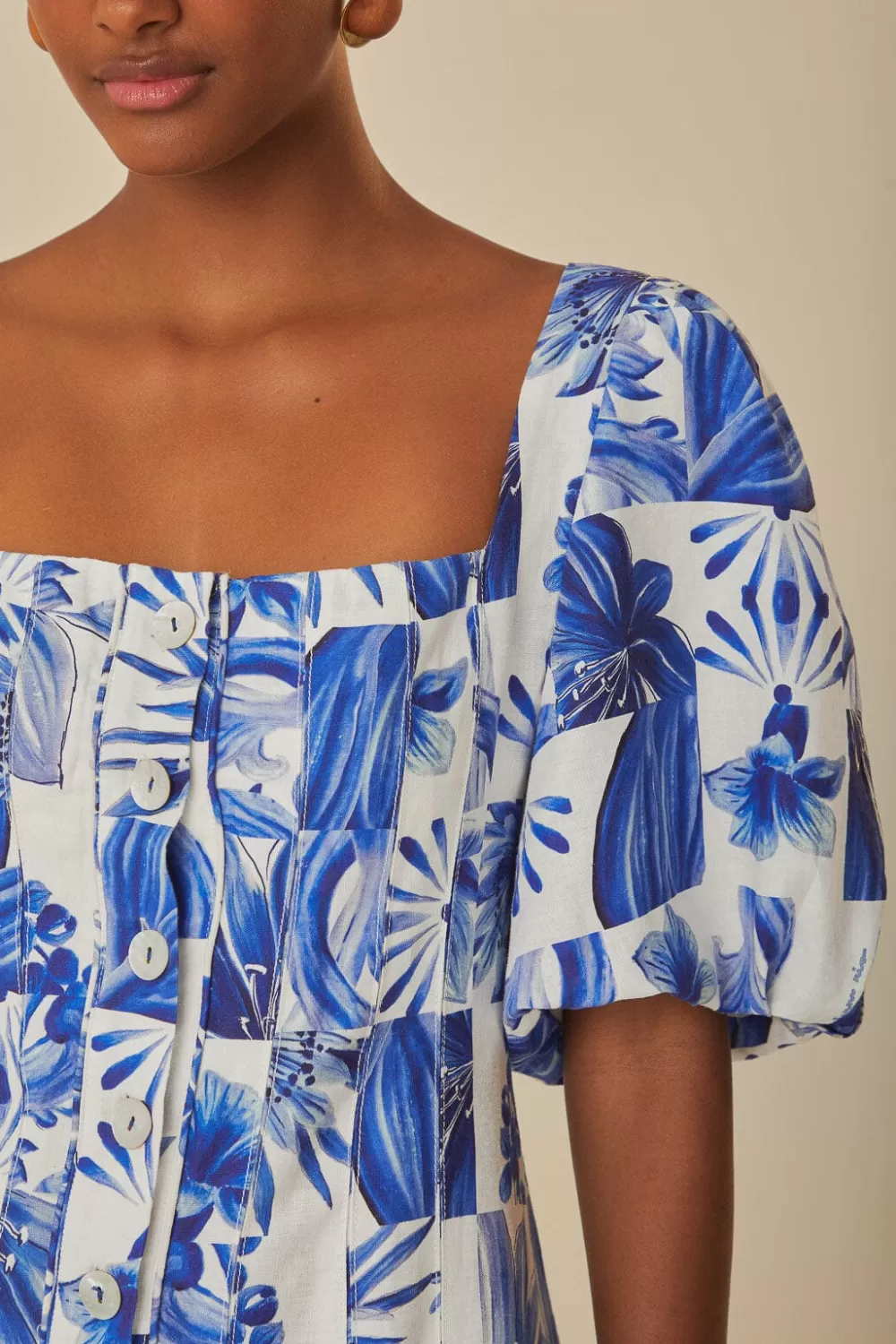 Off-White Garden Tiles Plaid Mini Dress | FARM Rio Online