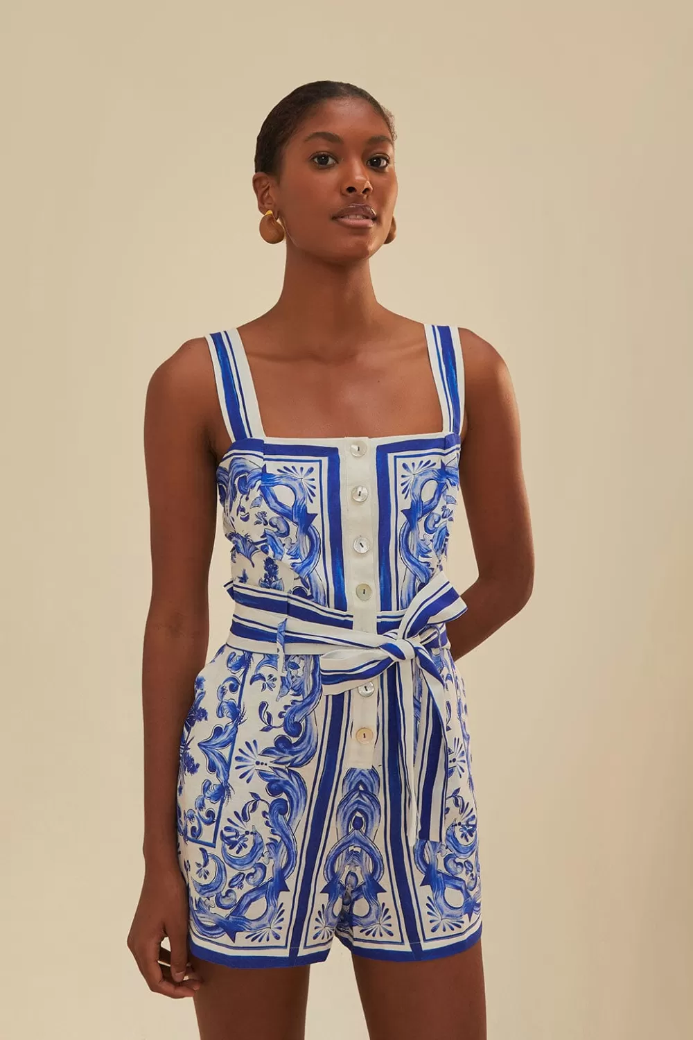Off-White Garden Tiles Romper | FARM Rio New