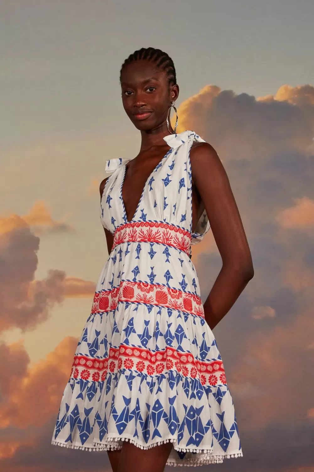 Off-White Graphic Fishes Mini Dress | FARM Rio Store