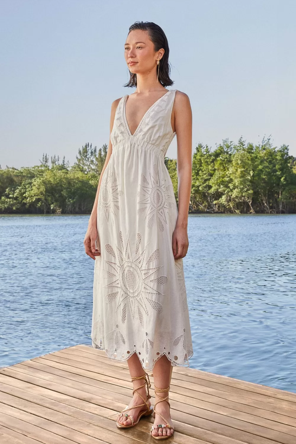 Off-White Maxi Richelieu Lenzing™ Ecovero™ Euroflax™ Maxi Dress | FARM Rio Best Sale