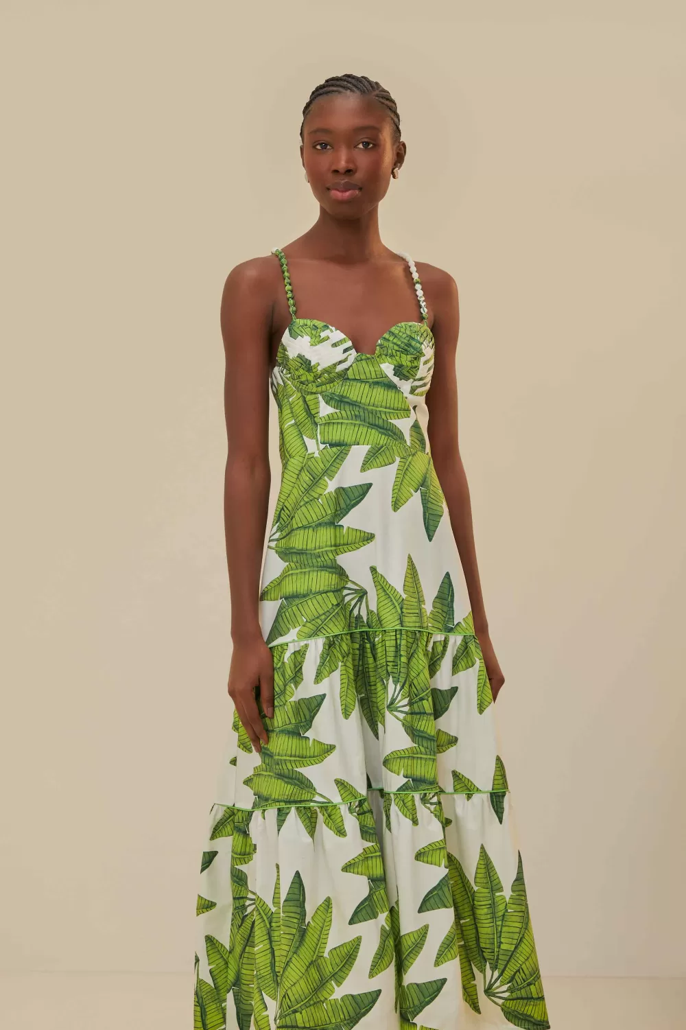 Off-White Palm Fan Midi Dress | FARM Rio Online