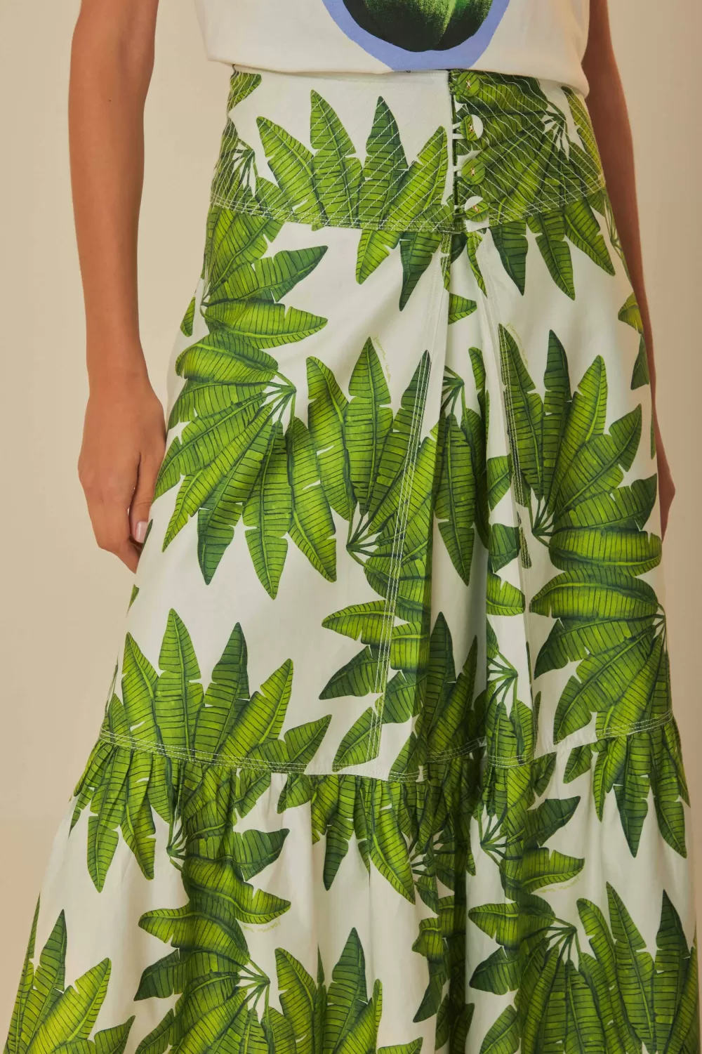 Off-White Palm Fan Organic Cotton Maxi Skirt | FARM Rio Best